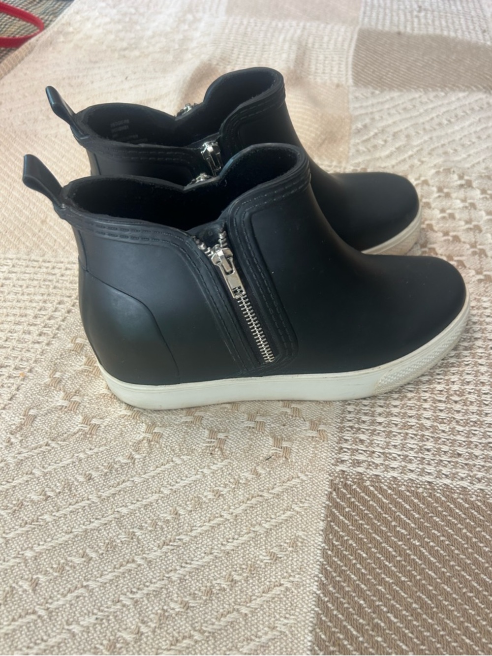 Steve Madden Rubber Wedgie Ankle Rain Boots w/ Zipper